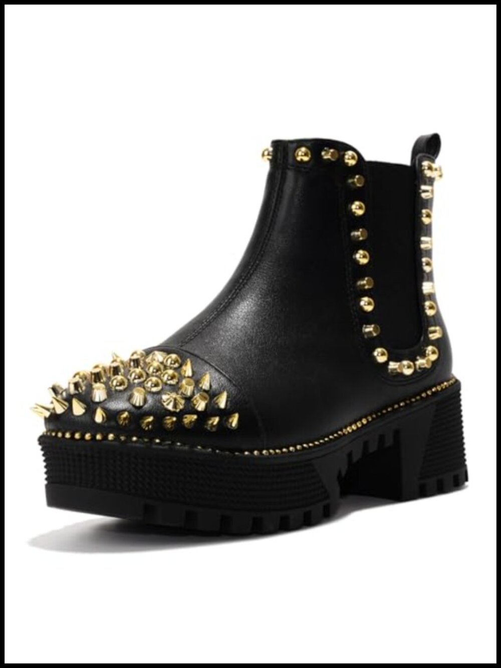 Spiky Platform Combat Boots with Studs & Rhinestones - Pull-On Style